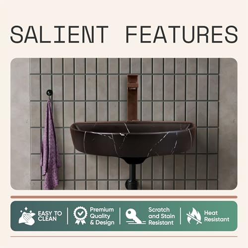 MAHISRE Premium Wall Hung Ceramic Wash Basin For Bathroom | Modern Space-Saving Wall-Mounted Bathroom Sink for Homes, Hotels & Offices (18 x 13 x 5.5 Inch) (Black White Strip) - Image 4