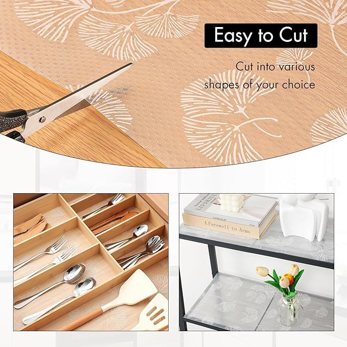 ElastPro (45 cm X 1.5 m) Printed Shelf Liners for Kitchen Shelves, Drawer Mat, Shelf Liner, Fridge Mats, Kitchen Cabinet Drawer Mat Liner Sheets (Ginkgo Leaf Dot Print) - Image 4