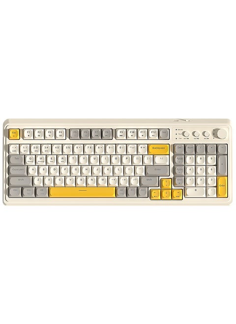 S99 Keys Creamy Gaming Keyboard, Tri-Mode Bluetooth/2.4GHz/USB-C Retro Keyboard with NumberPad RGB Backlit, Media Knob Programmable Membrane Computer Keyboard