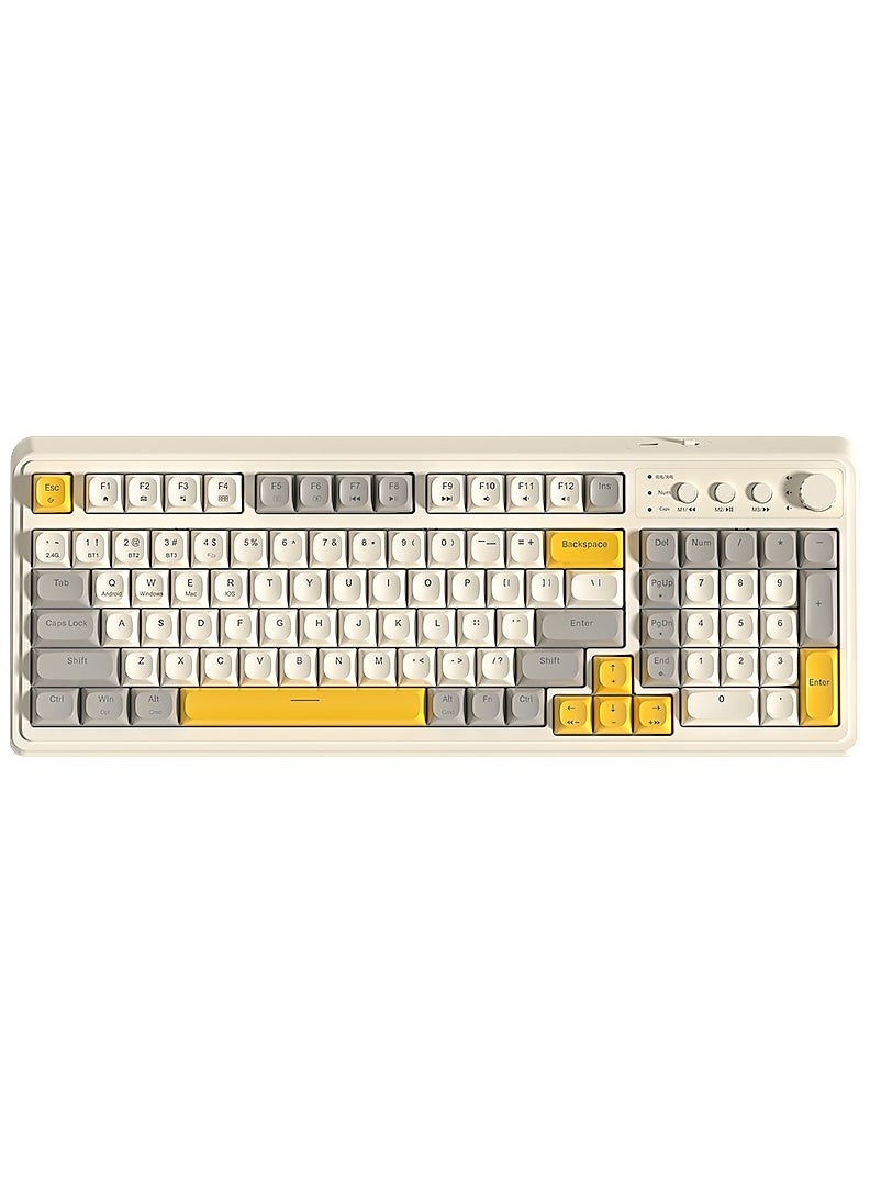 AULA - S99 Keys Creamy Gaming Keyboard, Tri-Mode Bluetooth/2.4GHz/USB-C Retro Keyboard with NumberPad RGB Backlit, Media Knob Programmable Membrane Computer Keyboard - Image 1