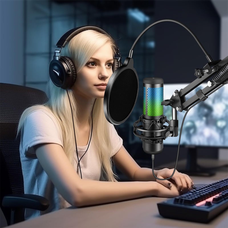 Aokeo Professional Microphone Pop Filter Mask Shield For Blue Yeti and Any Other Microphone, Mic Dual Layered Wind Pop Screen With A Flexible 360° Gooseneck Clip Stabilizing Arm - Image 2