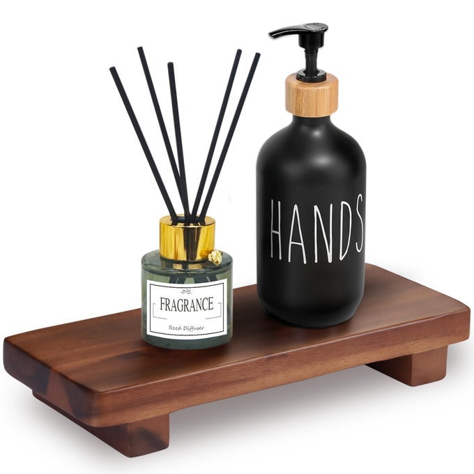 ACACIA WOOD PEDESTAL SOAP STAND 98X4 INCHES 100 SOLID WOOD RISER RUSTIC CANDLE PLANT HOLDER SOAP DISH HOLDER DECOR DISPLAY RECTANGULAR TRAY FOR KITCHEN BATHROOM COUNTER SINK FARMHOUSE DECOR