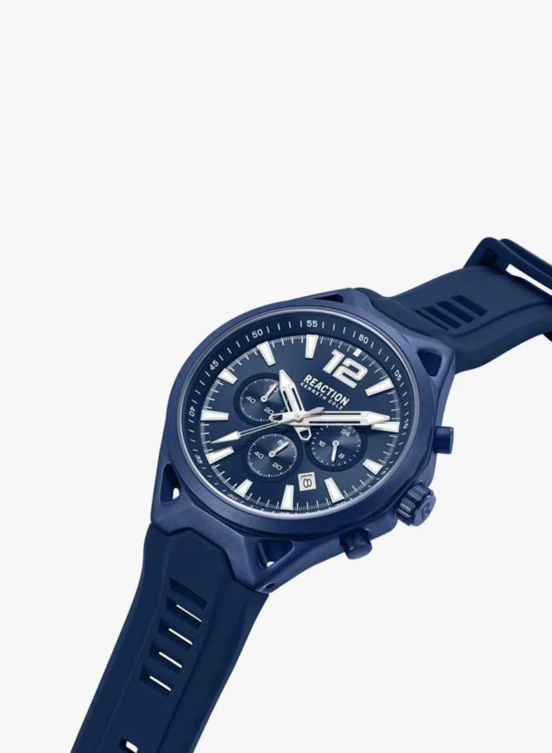Kenneth Cole Reaction Blue Dial Blue Silicone Strap Chronograph Watch for Men, 45mm
