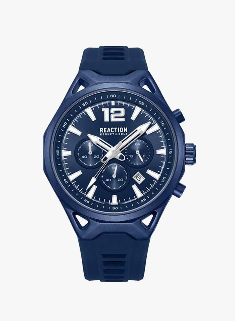 Kenneth Cole Reaction Blue Dial Blue Silicone Strap Chronograph Watch for Men, 45mm