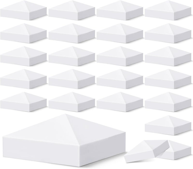 VIVIDA 4" x 4" Fence Post Caps, Pyramid PVC Vinyl Post Caps (Actual 4" x 4"), Waterproof Deck Top Cover for Vinyl Fence, Lamp, Deck, Mailbox, White, 24 Pack - Image 1