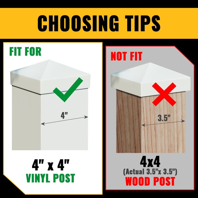 VIVIDA 4" x 4" Fence Post Caps, Pyramid PVC Vinyl Post Caps (Actual 4" x 4"), Waterproof Deck Top Cover for Vinyl Fence, Lamp, Deck, Mailbox, White, 24 Pack - Image 3