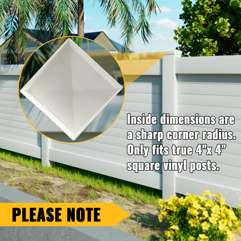 VIVIDA 4" x 4" Fence Post Caps, Pyramid PVC Vinyl Post Caps (Actual 4" x 4"), Waterproof Deck Top Cover for Vinyl Fence, Lamp, Deck, Mailbox, White, 24 Pack - Image 5