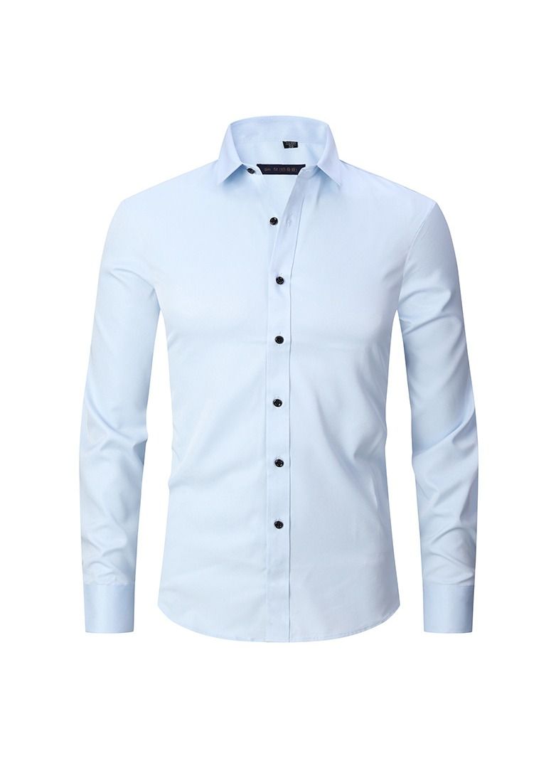 Loquat Thin Long Sleeved Slim Fitting Solid Color Men's Shirt - Image 1