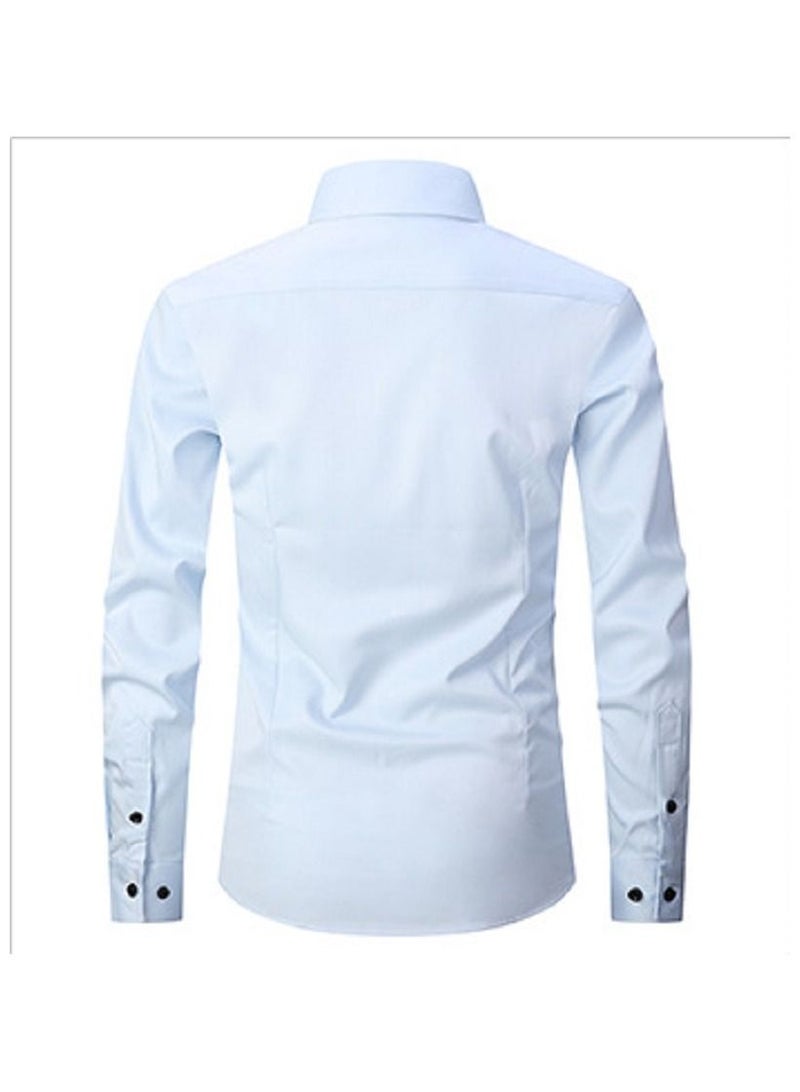 Loquat Thin Long Sleeved Slim Fitting Solid Color Men's Shirt - Image 2