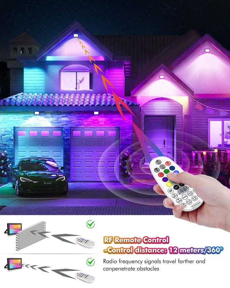MEIKEE 25W AC120V RGB LED Flood Lights, 2500LM 250W Equivalent RGB Color Changing LED Floodlights with Plug, IP66 Waterproof Outdoor Indoor Dimmable Wall Flood Lights Party Stage Lights (4 Pack) - Image 5