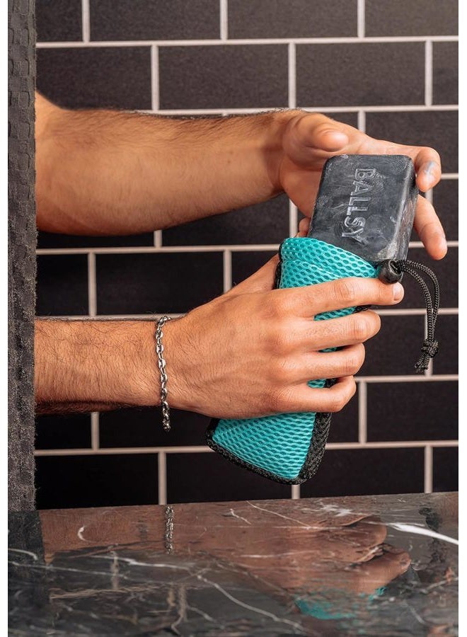 Ballsy Handy Shower Tool - Sud Sack Soap Pouch, Exfoliating Sponge for Baths and Showers - Compatible with Related Bars, Blue - Image 4