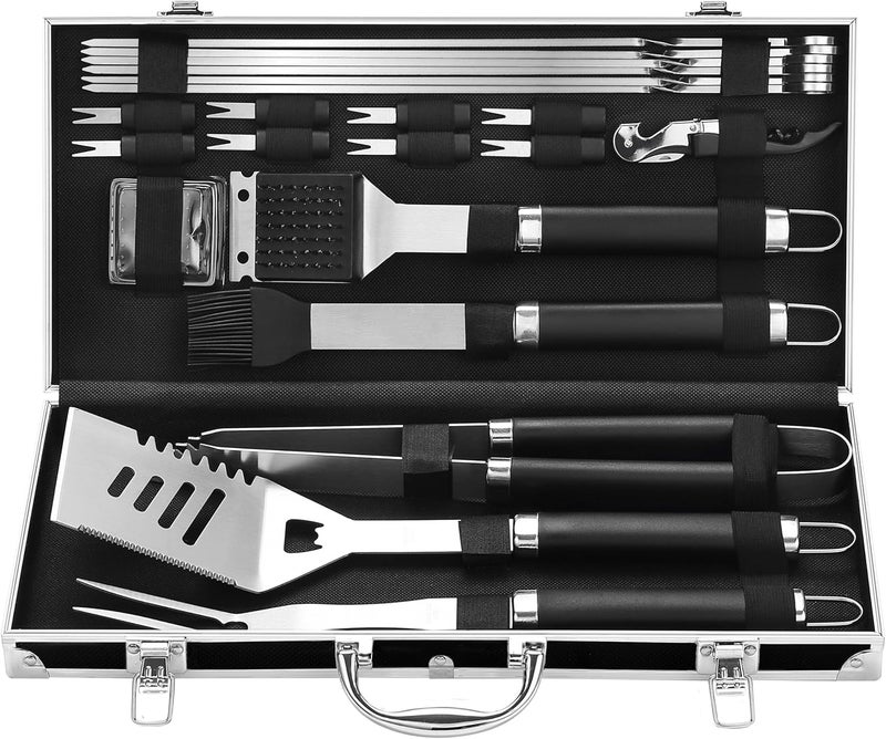 grilljoy BBQ Accessories Grill Tools Set - 22PCS Stainless Steel Barbecue Grill Accessories for Outdoor Grill with Black Aluminum Case - Christmas Grilling Gifts for Men & Dad -Grill Tools Kit - Image 1