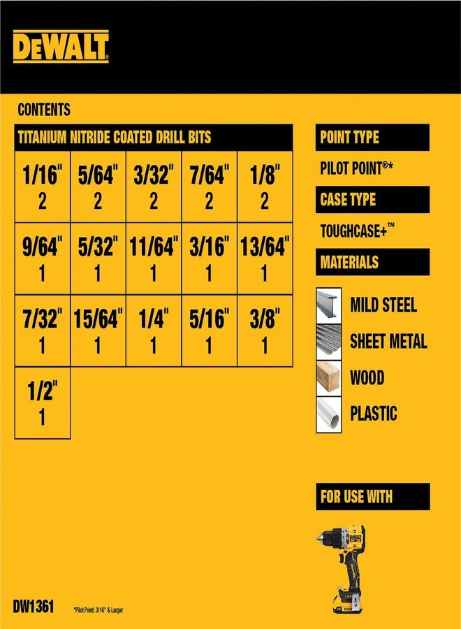 DEWALT Titanium Nitride Coated Drill Bit Set, Pilot Point, 21-Piece (DW1361) - Image 3