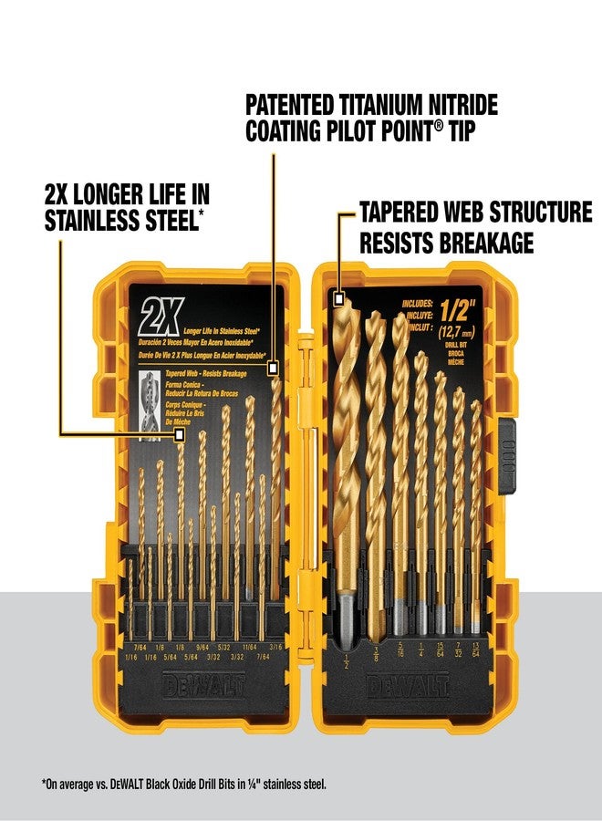 DEWALT Titanium Nitride Coated Drill Bit Set, Pilot Point, 21-Piece (DW1361) - Image 2
