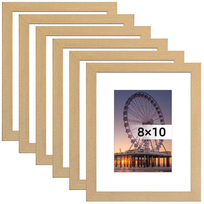 BESCRCL 8x10 Picture Frame Natural Set of 6  Display Pictures 5x7 with Mat or 8x10 Without Mat for Wall Mounting or TableTop - Image 1