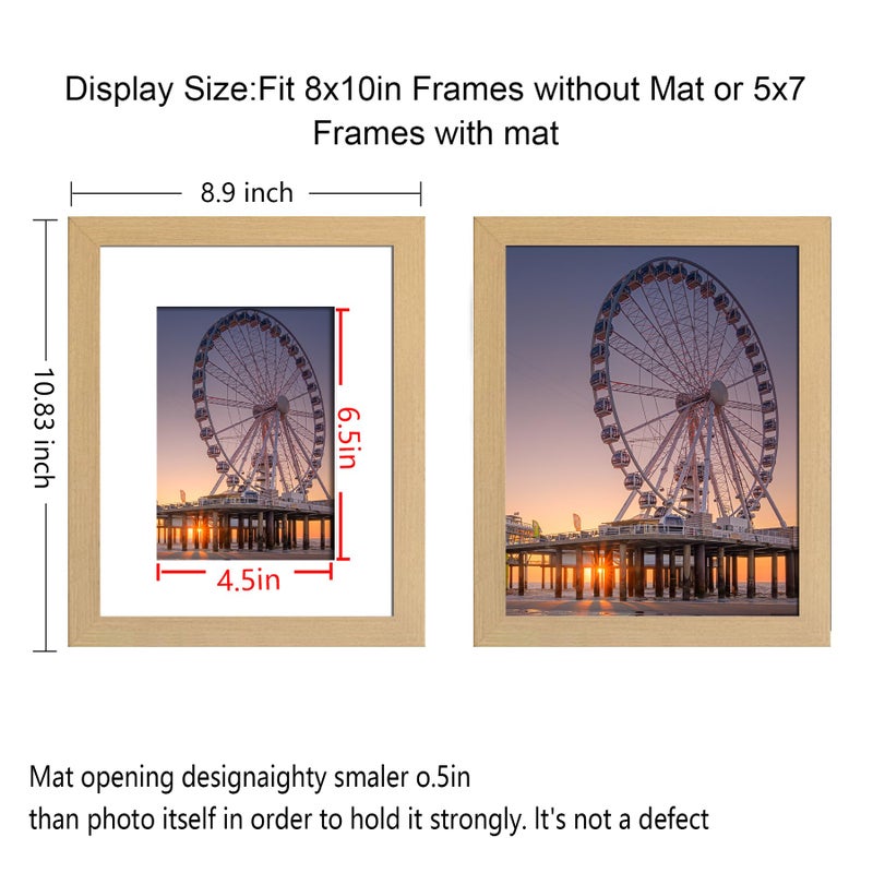BESCRCL 8x10 Picture Frame Natural Set of 6  Display Pictures 5x7 with Mat or 8x10 Without Mat for Wall Mounting or TableTop - Image 3