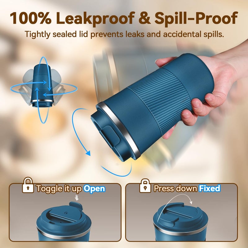 Baodaadan 12OZ Travel Coffee Mug Insulated Coffee Cup with Spill Leak Proof Lid, Portable Stainless Steel Tumbler Reusable Hot and Cold Water Mug for Car, Daily, Camping- Blue - Image 4
