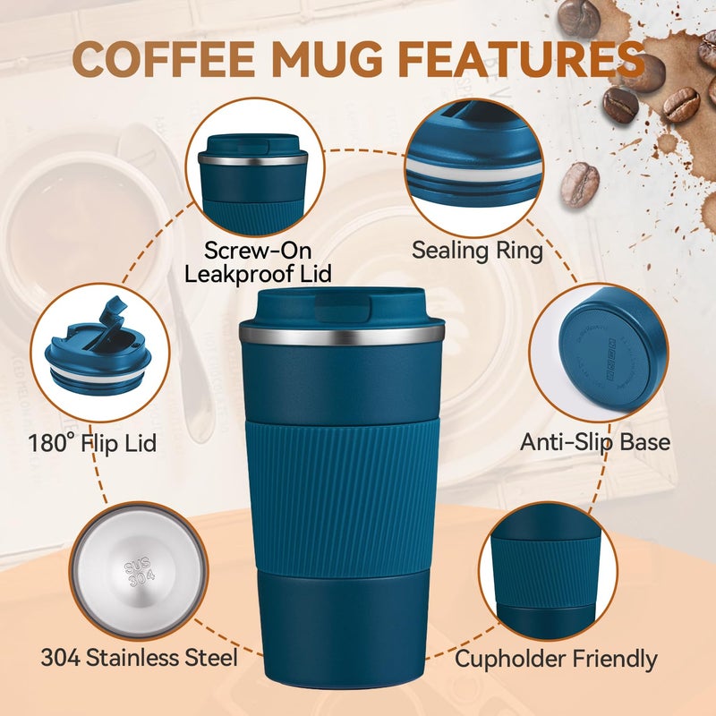 Baodaadan 12OZ Travel Coffee Mug Insulated Coffee Cup with Spill Leak Proof Lid, Portable Stainless Steel Tumbler Reusable Hot and Cold Water Mug for Car, Daily, Camping- Blue - Image 5
