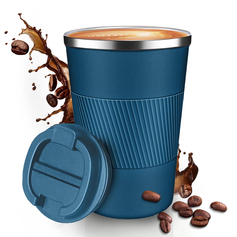 Baodaadan 12OZ Travel Coffee Mug Insulated Coffee Cup with Spill Leak Proof Lid, Portable Stainless Steel Tumbler Reusable Hot and Cold Water Mug for Car, Daily, Camping- Blue - Image 1
