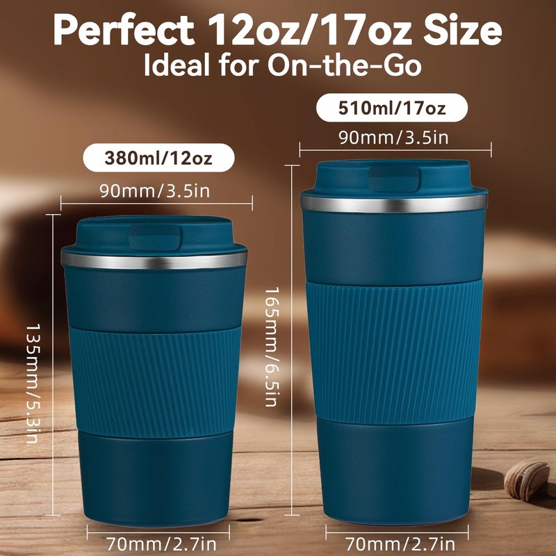 Baodaadan 12OZ Travel Coffee Mug Insulated Coffee Cup with Spill Leak Proof Lid, Portable Stainless Steel Tumbler Reusable Hot and Cold Water Mug for Car, Daily, Camping- Blue - Image 2