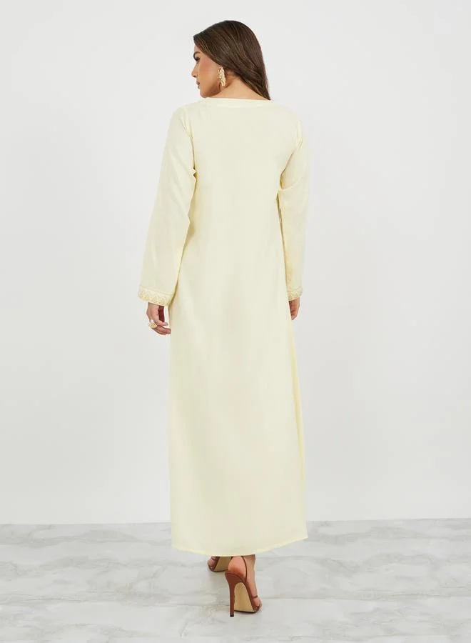 Styli Placement Print V-Neck A-Line Jalabiya