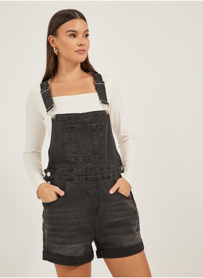 Styli Denim Front Pocket Short Dungaree Romper  - Image 3