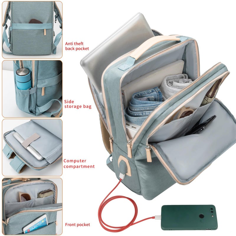 NOBLEMAN 25L Large Travel Laptop Backpack for Women, Professional Adult Office Commuter Womens Computer Backpack, Luxury Lightweight Personal Item Bag For Airlines Fits 16 Laptop (Aqua) - Image 3