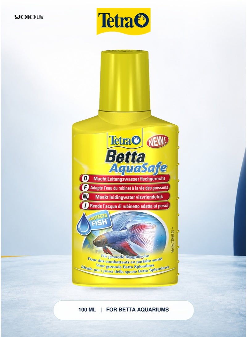 تترا Tetra Betta AquaSafe منقي مياه (100 مل)، مكيف مياه، علاج لحوض السمك، معادلة الكلور لأحواض سمك البيتا، الأحواض النانو، أحواض السمك - Image 1