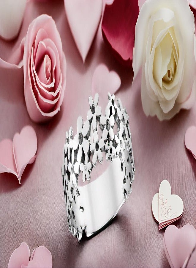 ايرافيدا خاتم فضة استرليني بتصميم زهور الأقحوان الصغيرة من إيرافيدا للنساء | خاتم أنيق لامع مستوحى من الطبيعة، مختوم بعيار 925 | خاتم فضة خفيف الوزن بعرض 7 مم، متوفر بمقاسات من 6 إلى 10 | هدية مجوهرات مستوحاة من الحدائق (6) - Image 5