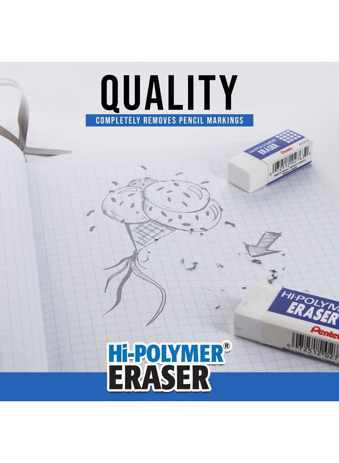 Pentel Hi-Polymer Block Eraser, Large, White, Pack of 10 ZEH-10 Erasers (ZEH10PC10) - Image 4