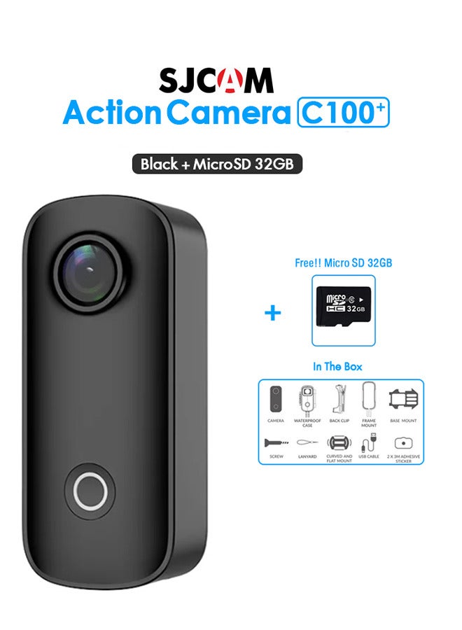SJCAM C100+4K Thumb Sports Action Camera, Supports WiFi 30M, Waterproof with Protective Case, EIS Anti-shake, Suitable for Travel, Sports, Vlog, with 32GB Memory Card  - Image 1