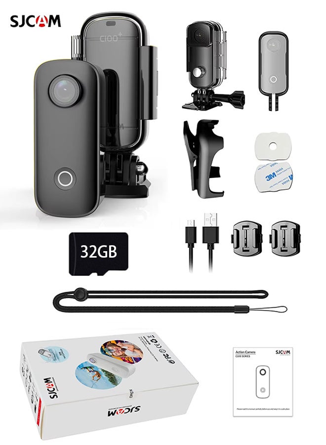 SJCAM C100+4K Thumb Sports Action Camera, Supports WiFi 30M, Waterproof with Protective Case, EIS Anti-shake, Suitable for Travel, Sports, Vlog, with 32GB Memory Card - Image 1