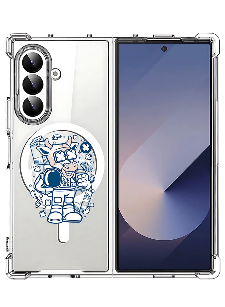 Theodor Magnetic Case for Samsung Galaxy Z Fold 7 Compatible with MagSafe Wireless Charging, Shockproof Phone Bumper Cover Cow astronaut - Image 1