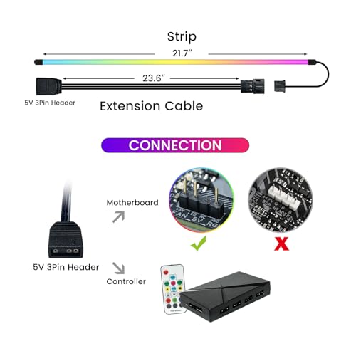 Vetroo LED Strip for PC, 21.7-inch 5V 3-Pin ARGB Light Bar, Chassis Lighting for Aura SYNC, Gigabyte RGB Fusion, MSI Mystic Light Sync with 8 Bracket - Image 2