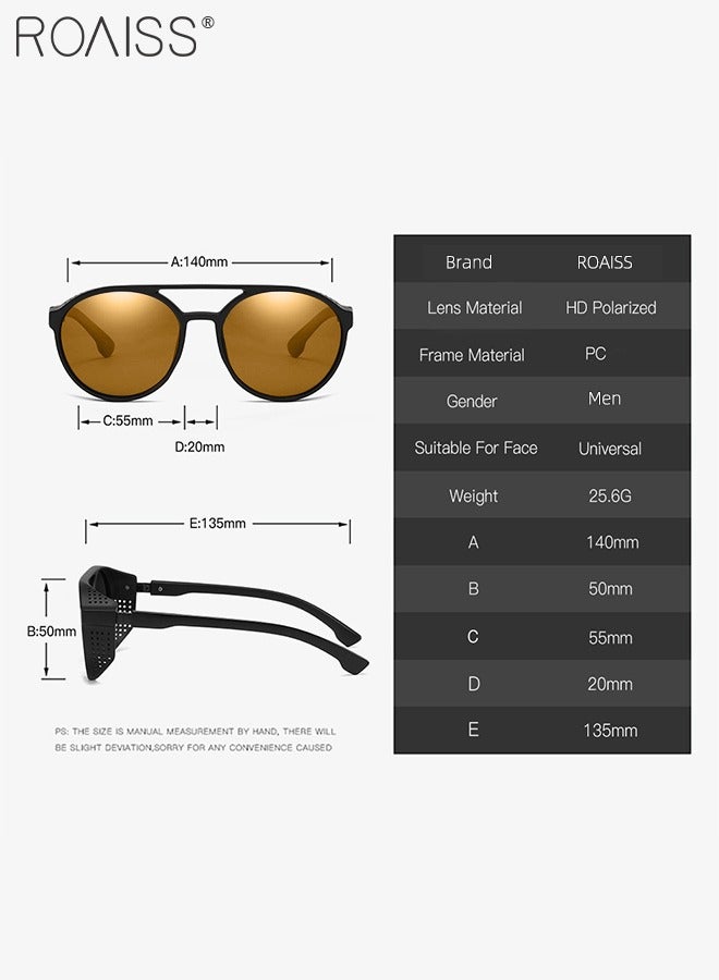 رويس نظارة شمسية مستقطبة دائرية رجالية، نظارة الشمس الواقية من الأشعة فوق البنفسجية 400 بإطار من PC، ظلال شمس مضادة للوهج عصرية للرجال مناسبة للقيادة وصيد الأسماك والسفر وركوب الدراجات، بعدسة ذهبية - Image 4