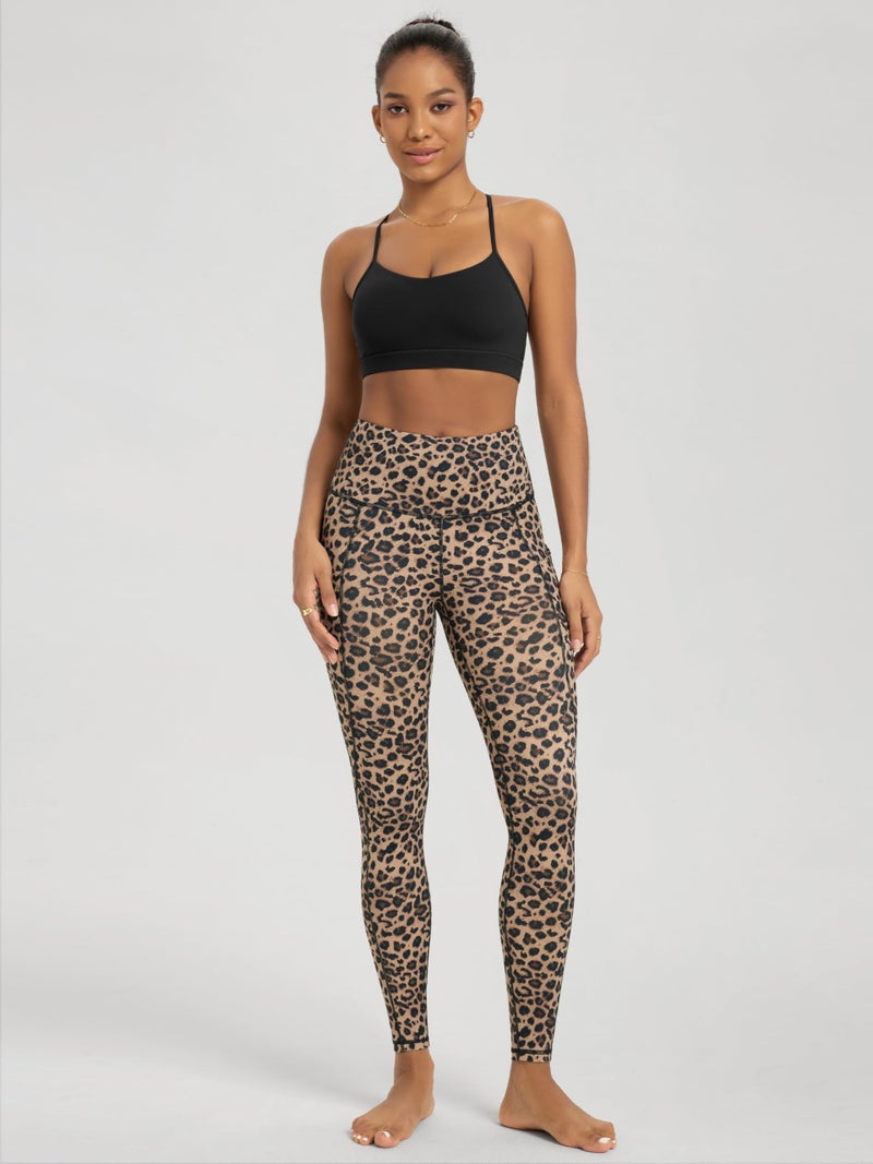 ODODOS Women's High Waisted Full Length Yoga Leggings with Pockets, 28" Inseam Tummy Control Non See Through Workout Athletic Running Yoga Pants, Leopard, Large - Image 3