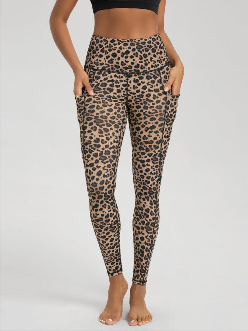 ODODOS Women's High Waisted Full Length Yoga Leggings with Pockets, 28" Inseam Tummy Control Non See Through Workout Athletic Running Yoga Pants, Leopard, Large - Image 2