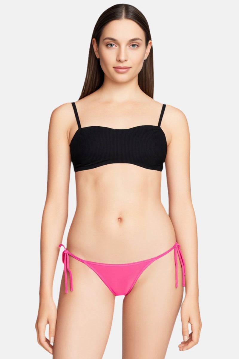 Bershka Women Textured Tie Closure Bikini Bottom, Fuchsia - Image 1