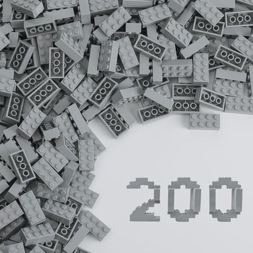 HUIZDQ 200 قطعة من الطوب الكلاسيكي الصغير 2x4 لبناء الكتل STEM ألعاب بناء إبداعية MOC طوب بالجملة DIY مجموعة لعب للأطفال عمر 6 رمادي فاتح طوب صغير 125x062x047 بوصة - Image 1