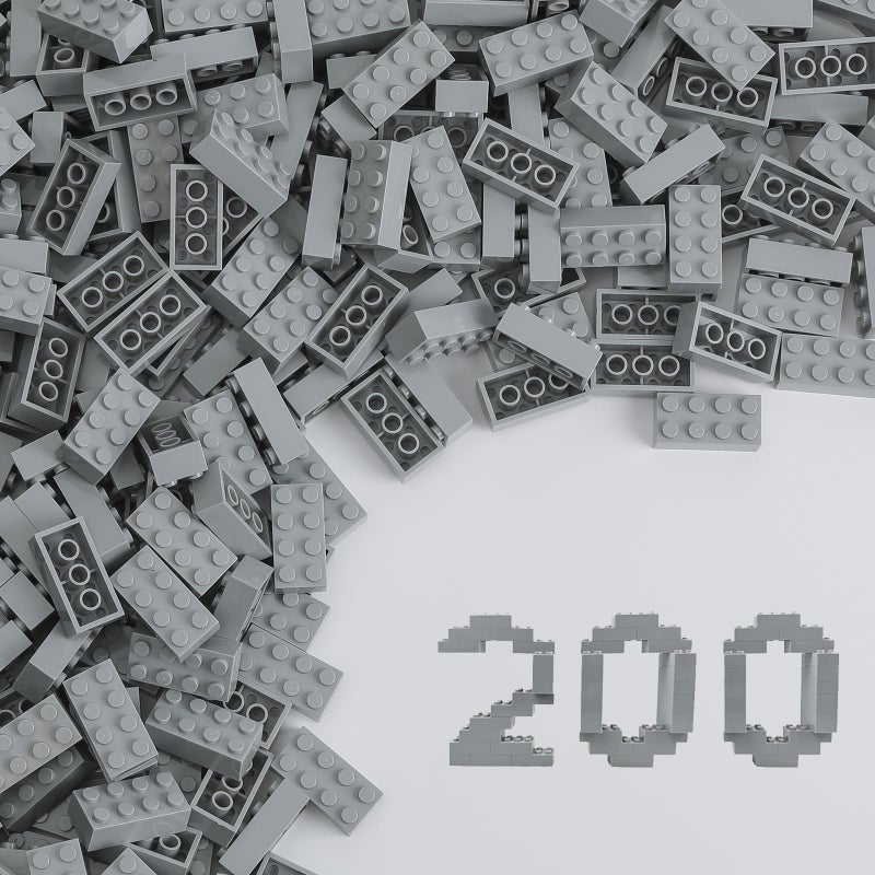 HUIZDQ 200 قطعة من الطوب الكلاسيكي الصغير 2x4 لبناء الكتل STEM ألعاب بناء إبداعية MOC طوب بالجملة DIY مجموعة لعب للأطفال عمر 6 رمادي فاتح طوب صغير 125x062x047 بوصة - Image 2