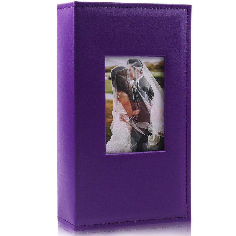 RECUTMS REcUTMS Holds 300 Photo Album 4x6 Photos Premium Leather cover Black Pages Pictures Sleeves Family Small Photo Albums Wedding Anniversary Albums Baby Albums(Purple)