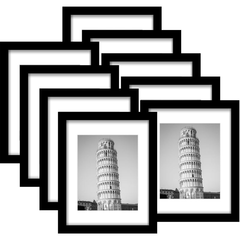 Wiscet 11x14 Picture Frame Set of 9, Display Pictures 8x10 with Mat or 11x14 Without Mat, Photo Frame for Wall Mounting or Tabletop Display, Black. - Image 1