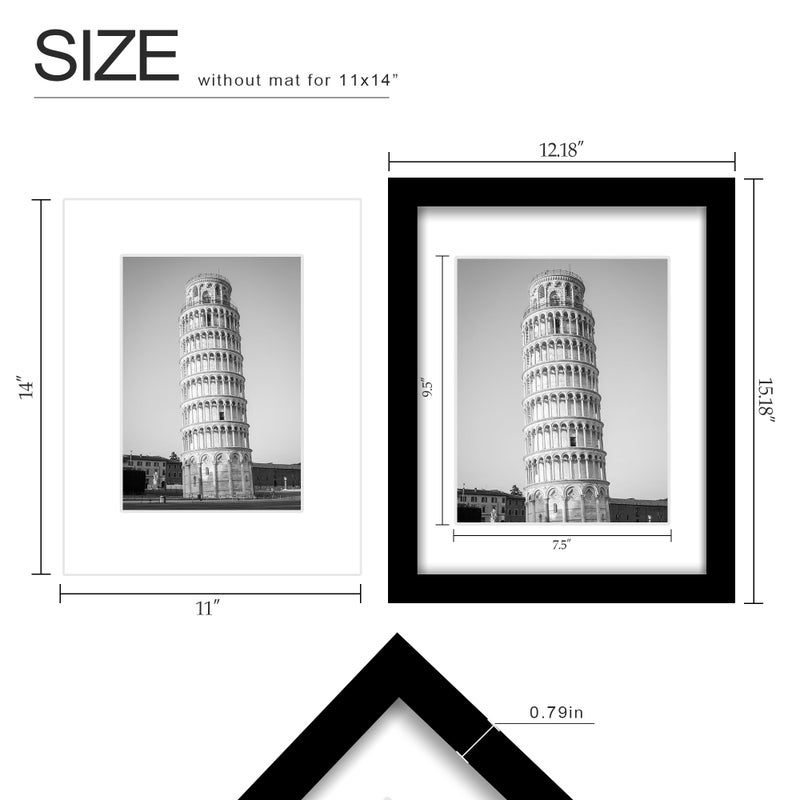 Wiscet 11x14 Picture Frame Set of 9, Display Pictures 8x10 with Mat or 11x14 Without Mat, Photo Frame for Wall Mounting or Tabletop Display, Black. - Image 3