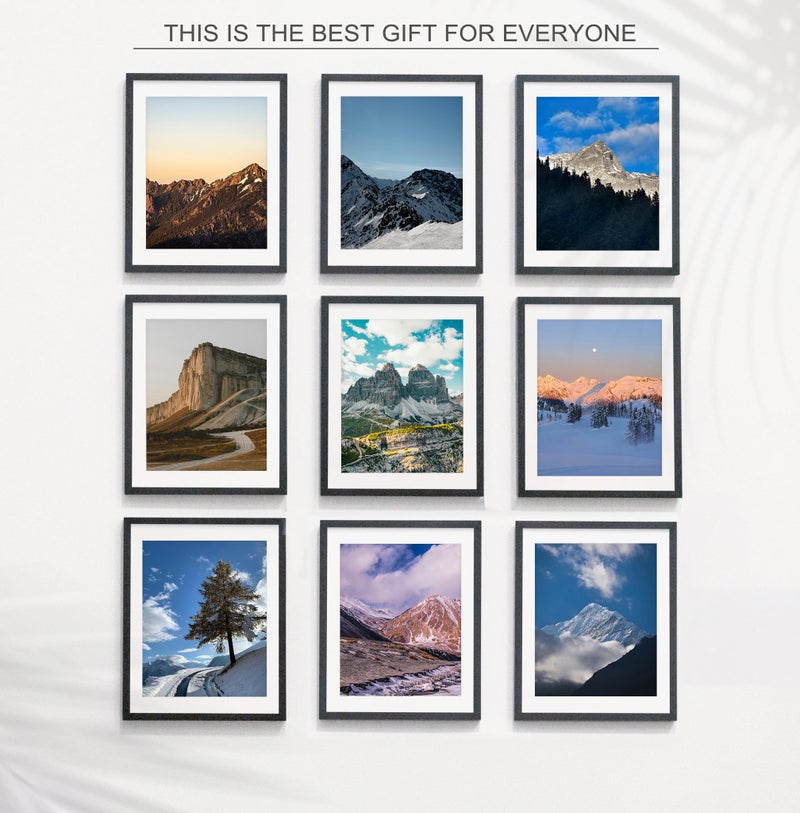 Wiscet 11x14 Picture Frame Set of 9, Display Pictures 8x10 with Mat or 11x14 Without Mat, Photo Frame for Wall Mounting or Tabletop Display, Black. - Image 2