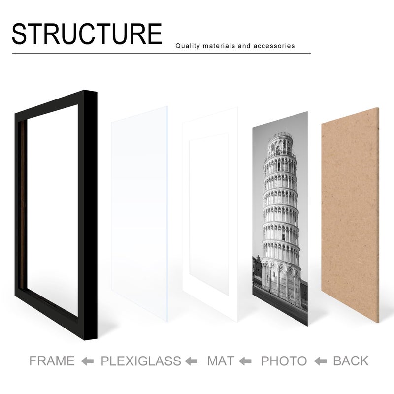 Wiscet 11x14 Picture Frame Set of 9, Display Pictures 8x10 with Mat or 11x14 Without Mat, Photo Frame for Wall Mounting or Tabletop Display, Black. - Image 5