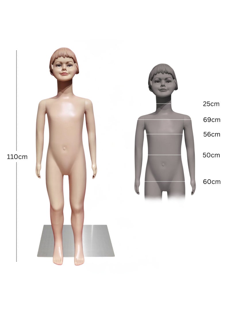 أورتوك 1 قطعة مانيكان أطفال مانيكان أنثى كامل الجسم، مانيكان طفل واقعي 110 سم مع رأس ويدين قابلة للفصل والتدوير، مانيكان بلاستيكي متين من البلاستيك للإناث قاعدة معدنية لحامل عرض ملابس الأطفال - Image 2