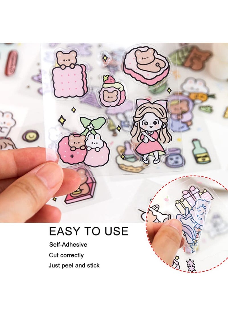 Stickers Set, 100 Sheets 600+ Small Pieces Cute PET Transparent Cartoon Character Animal Flower Decorative Scrapbook Sticker Decal for DIY Arts Crafts, Album, Planners, Calendars and Notebook - Image 4