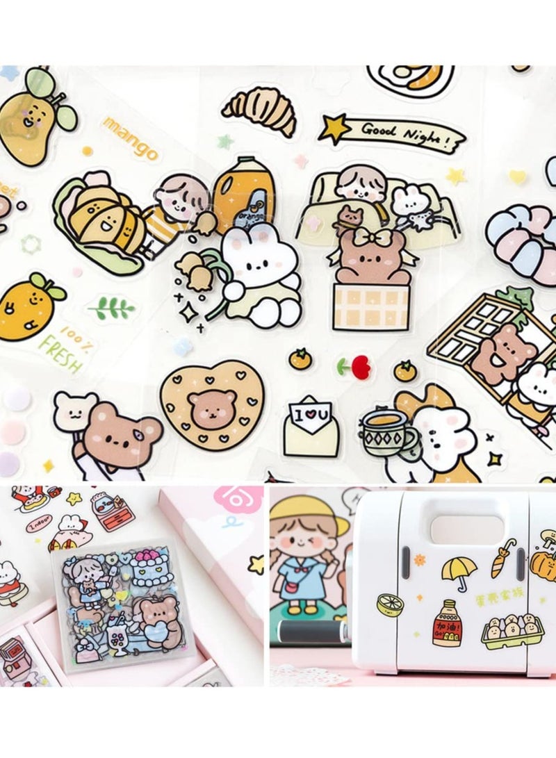Stickers Set, 100 Sheets 600+ Small Pieces Cute PET Transparent Cartoon Character Animal Flower Decorative Scrapbook Sticker Decal for DIY Arts Crafts, Album, Planners, Calendars and Notebook - Image 5
