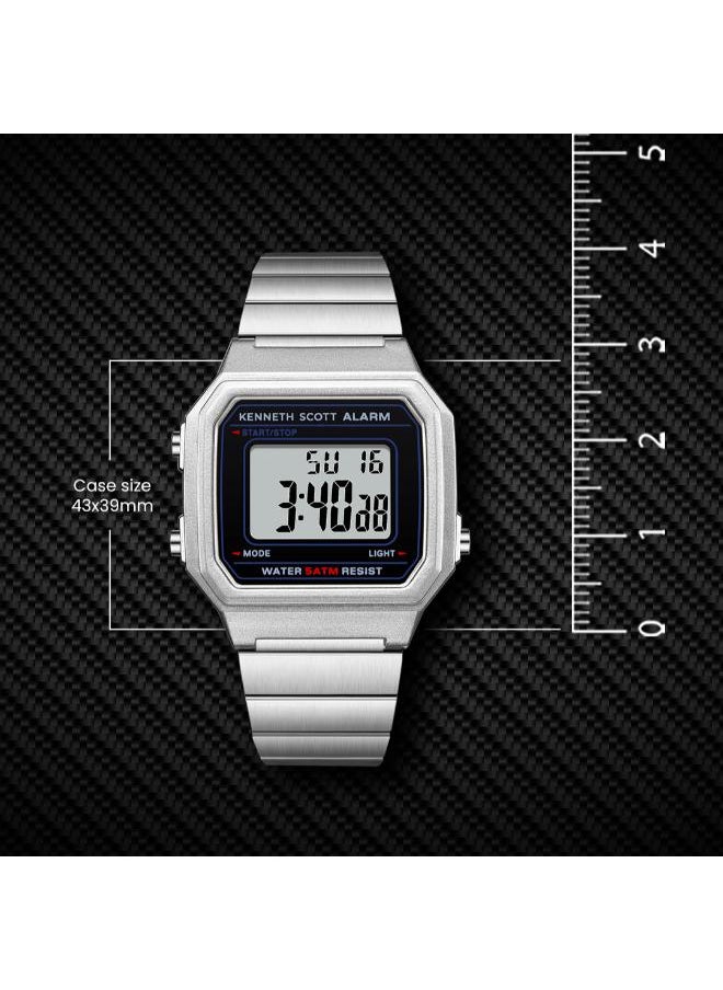 KENNETH SCOTT Women's  Digital Display Watch With Silver Stainless Steel Strap - K25705-SBSB  - Image 4
