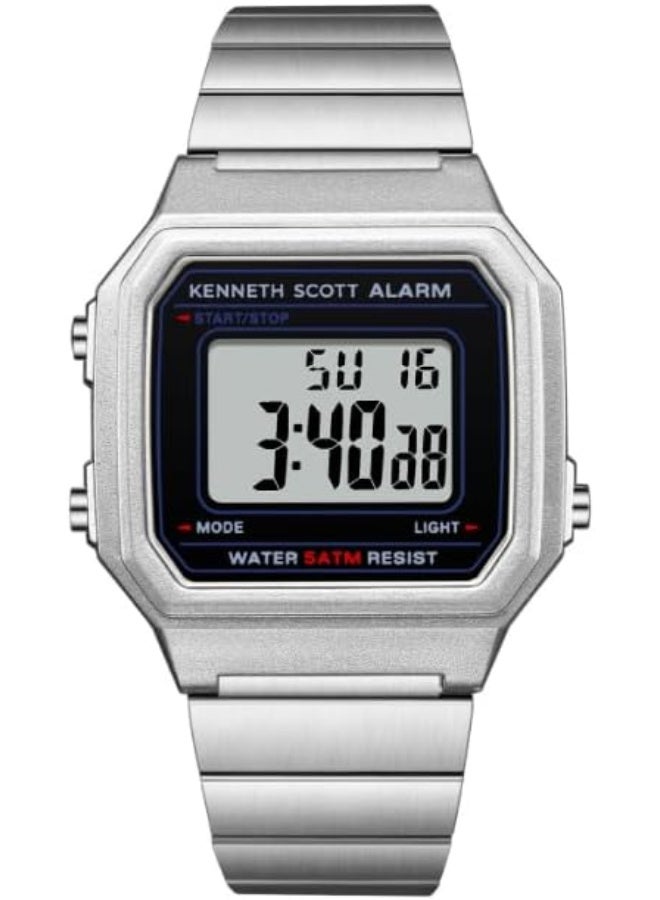 كينيث سكوت ساعة كينيث سكوت نسائية، مينا رقمي وسوار ستانلس ستيل، فضي - Image 1